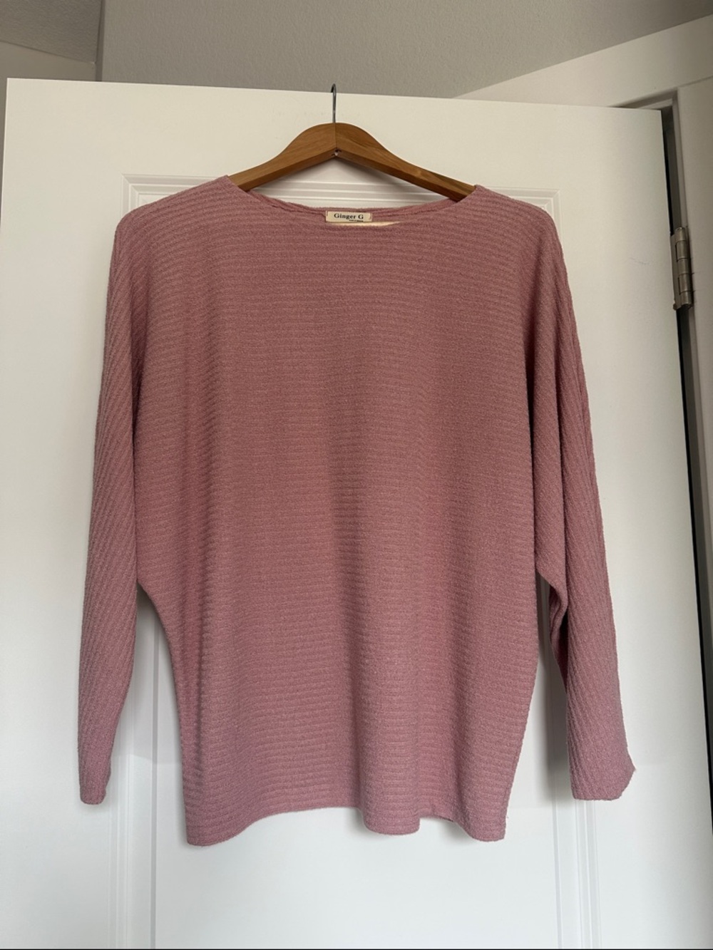 Ginger G Dusty Rose Ribbed Crewneck Sweater